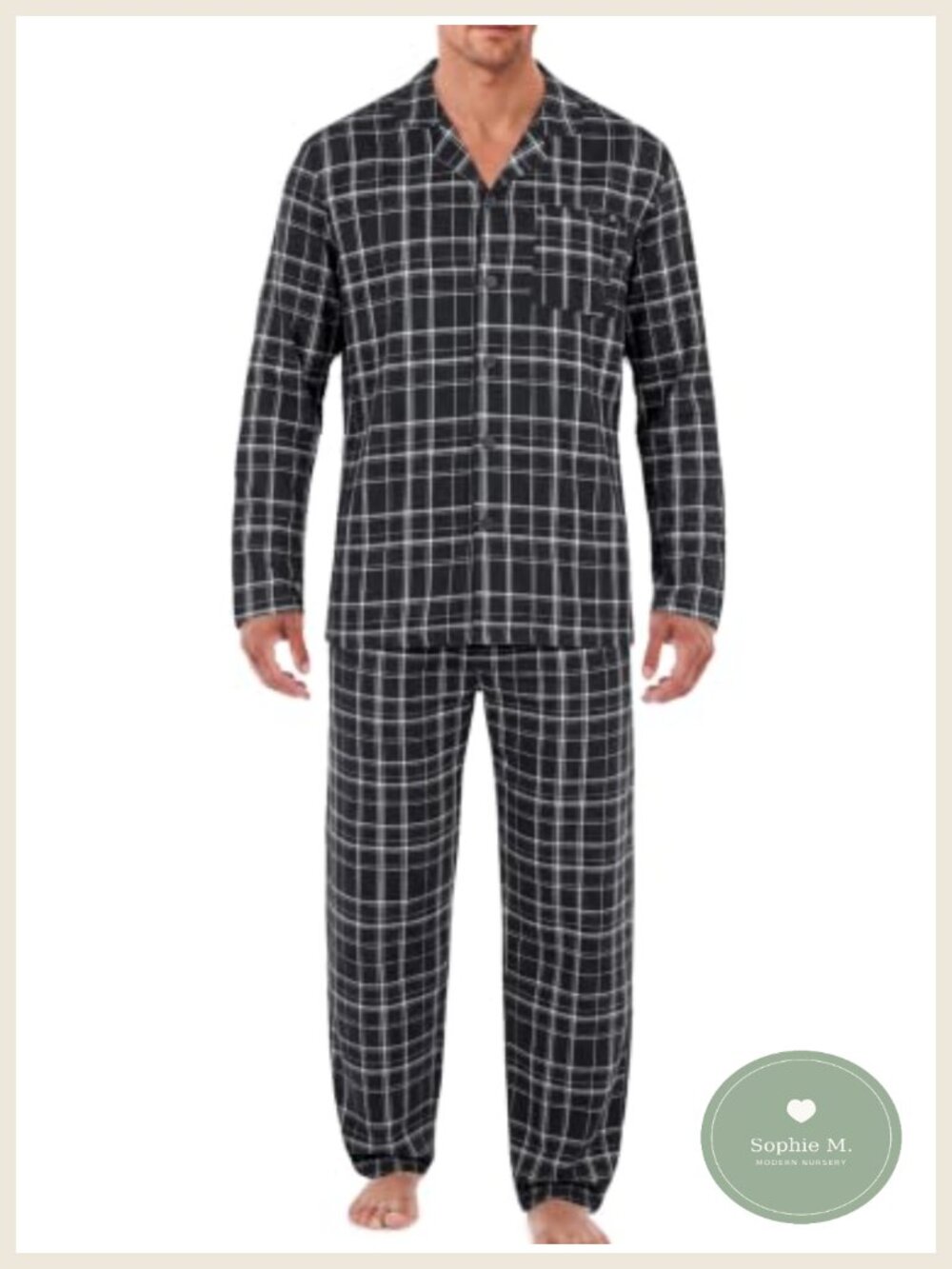 Mens Pajama Set Long Sleeve Button Down PJs with Pockets